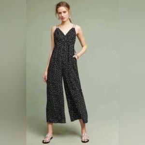 MAEVE ANTHROPOLOGIE SZ 2 JUMPSUIT FINLEY BLACK WHITE POLKA DOT EXTRA WIDE LEG